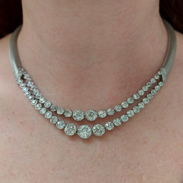 Old European Cut Diamond Two Row Necklace, 19.25cts