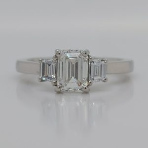 GIA Certified 1.02ct Emerald Cut Diamond and Trapeze Diamond Engagement Ring in Platinum