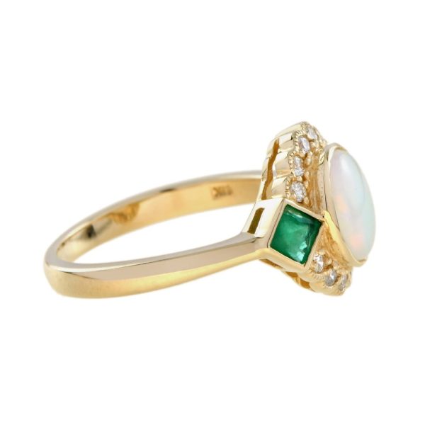 Australian Opal Emerald and Diamond Cluster Dress Ring