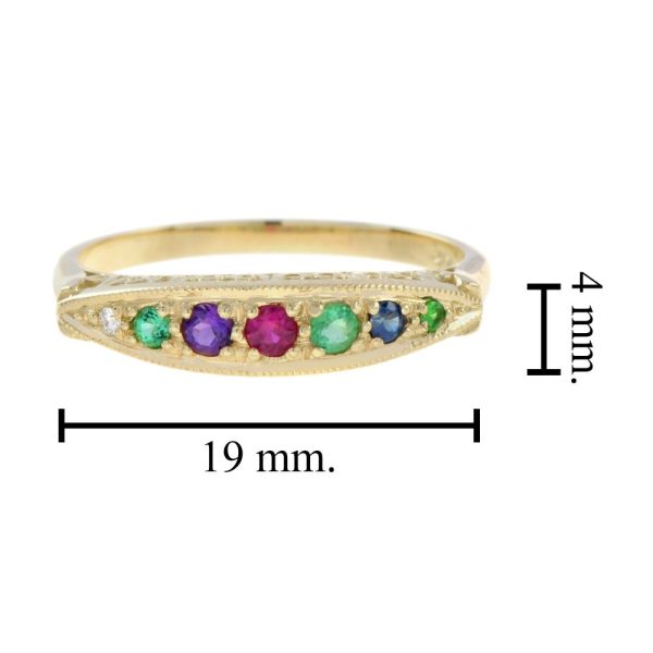 Antique Style Multi Gemstone Half Eternity Band Ring in Yellow Gold