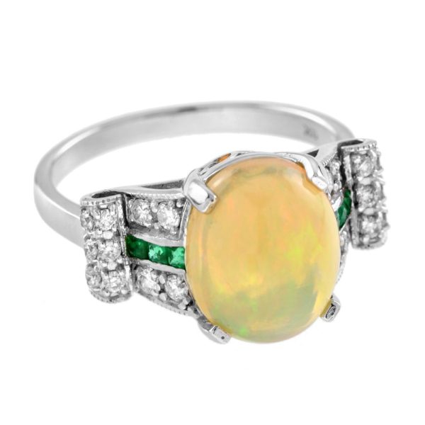 Art Deco Inspired 2.46ct Opal Emerald and Diamond Dress Ring