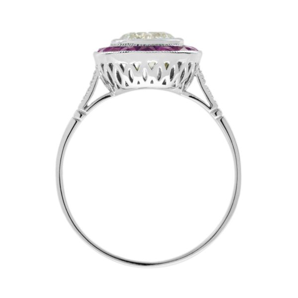 Certified 1ct Diamond and Ruby Halo Cluster Target Ring in Platinum