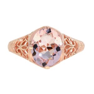 Single Stone 2.10ct Oval Morganite Solitaire Ring in Filigree 9ct Rose Gold