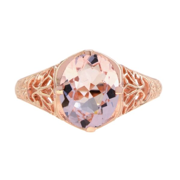 Single Stone 2.10ct Oval Morganite Solitaire Ring in Filigree 9ct Rose Gold