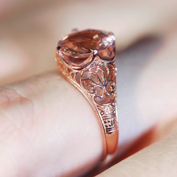 2.10ct Oval Morganite Solitaire Filigree Rose Gold Ring