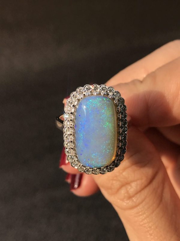 5.20ct Australian Opal and Diamond Halo Cluster Dress Ring