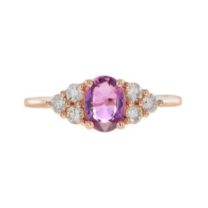 Certified Natural No Heat Pink Sapphire and Diamond Engagement Ring in Rose Gold