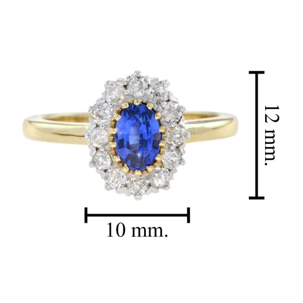 0.85ct Oval Cut Ceylon Sapphire and Diamond Cluster Engagement Ring