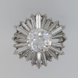 Vintage 1940’s 2.30ct Old Cut Diamond Ballerina Cluster Ring