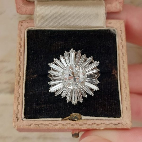 Vintage 2.30ct Old Cut Diamond Ballerina Cluster Ring