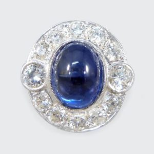 Vintage Cabochon Cut Sapphire and Diamond Cluster Ring