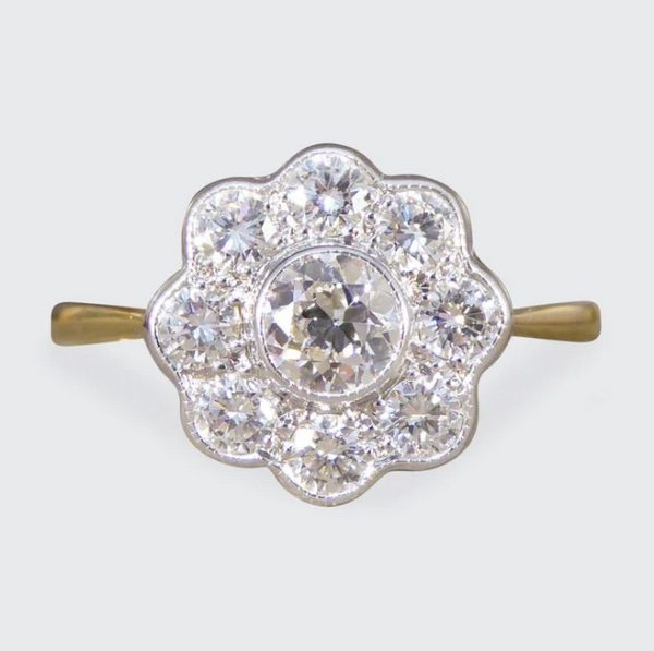 Vintage Daisy Diamond Bezel Set Cluster Ring, 0.91ct