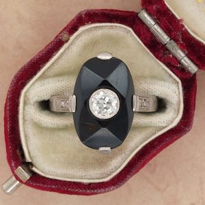 Antique Art Deco Diamond and Onyx Plaque Ring