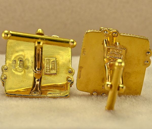 Vintage Percossi Papi Agate Multi Gemstone 18ct Yellow Gold Cufflinks