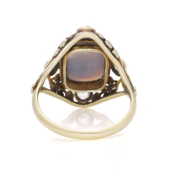 Antique Arts and Crafts Opal Diamond Gold Dress Ring