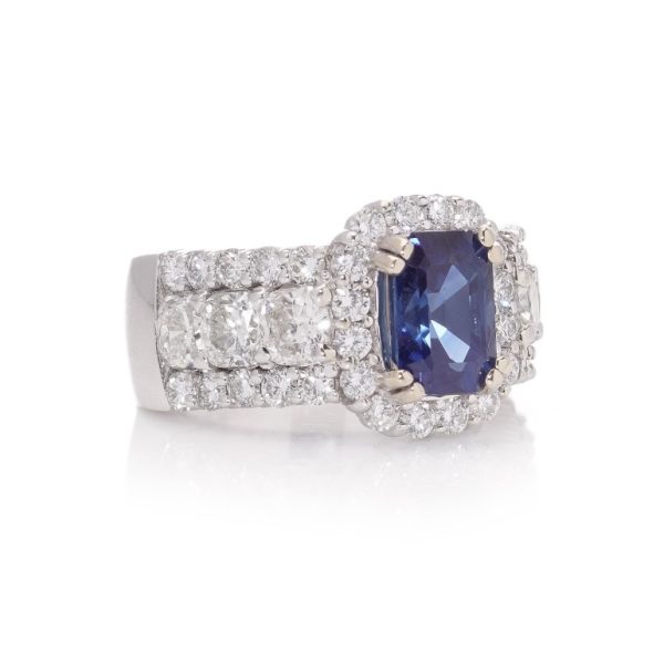 GIA Certified 2.81ct Natural Sapphire and 3.62cts Diamond Cluster Dress Engagement Ring