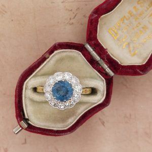 Vintage 1ct Aquamarine and Diamond Cluster Ring