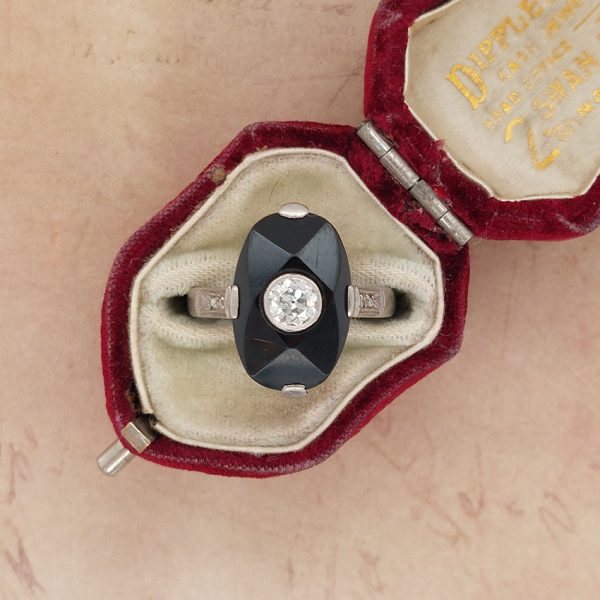 Antique Art Deco Diamond and Onyx Plaque Ring