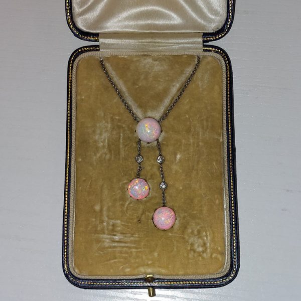 Antique Edwardian Opal and Diamond Negligee Necklace
