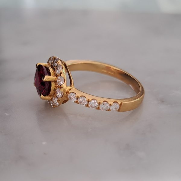 1.53ct Burma Ruby and Diamond Cluster Engagement Ring in 18ct Yellow Gold