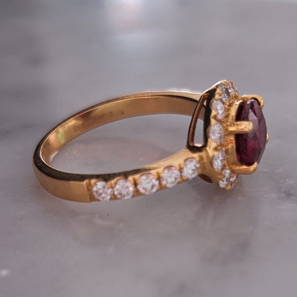 1.53ct Burma Ruby and Diamond Cluster Engagement Ring in 18ct Yellow Gold