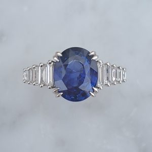5.56ct Sapphire Engagement Ring with Baguette Diamonds