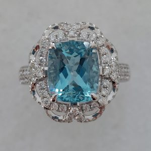 3.59ct Aquamarine and Diamond Cluster Dress Ring