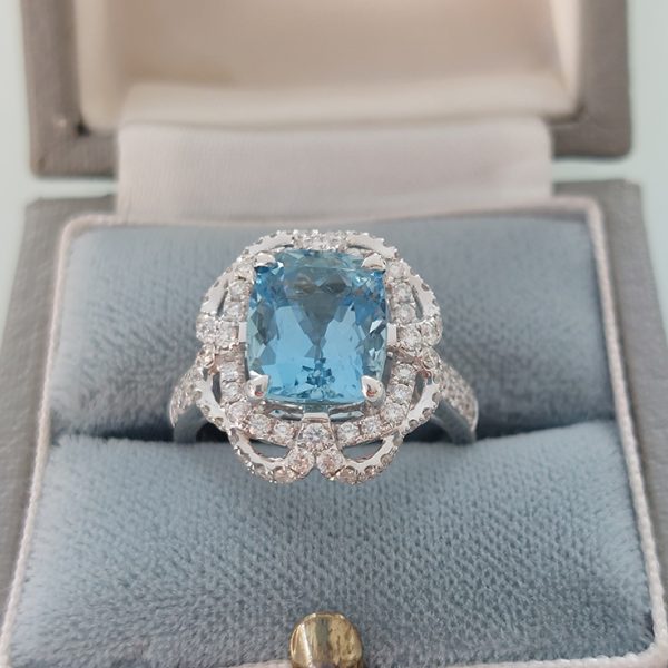 3.59ct Brazilian Aquamarine and Diamond Cluster Dress Ring