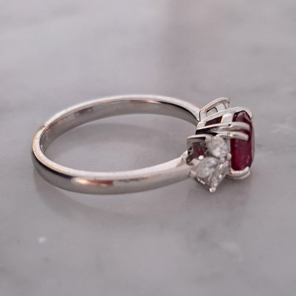 1.13ct Natural No Heat Ruby and Marquise Diamond Engagement Ring in Platinum