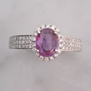 GIA 1.10ct Natural Pink Sapphire and Diamond Cluster Ring
