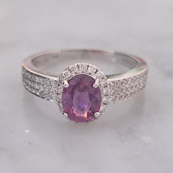 GIA Certified 1.10ct Natural No Heat Pink Sapphire and Diamond Halo Cluster Engagement Ring