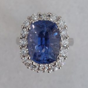 8.77ct Sri Lanka No Heat Sapphire and Diamond Cluster Ring