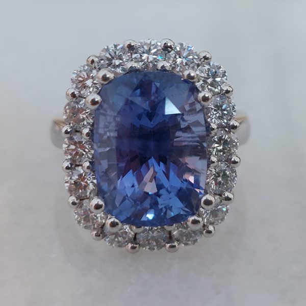 8.77ct Sri Lanka No Heat Sapphire and Diamond Cluster Ring with certificate