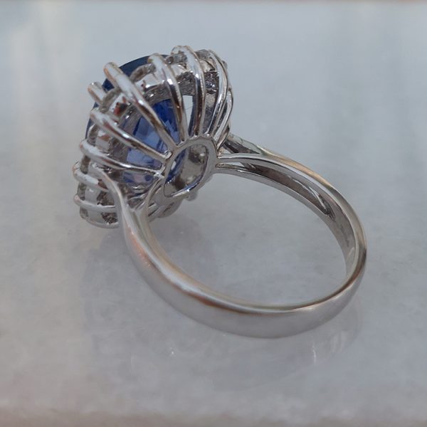 Certified 8.77ct Sri Lanka No Heat Sapphire and Diamond Cluster Ring in 18ct White Gold