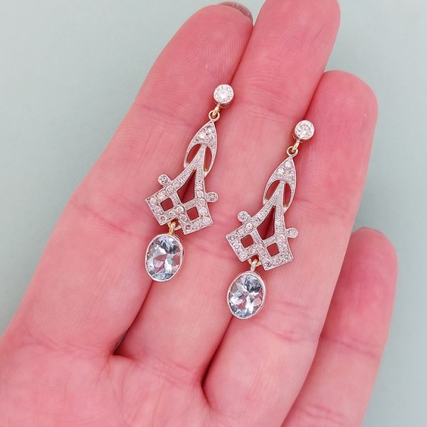 2.10ct Aquamarine and Diamond Long Drop Earrings