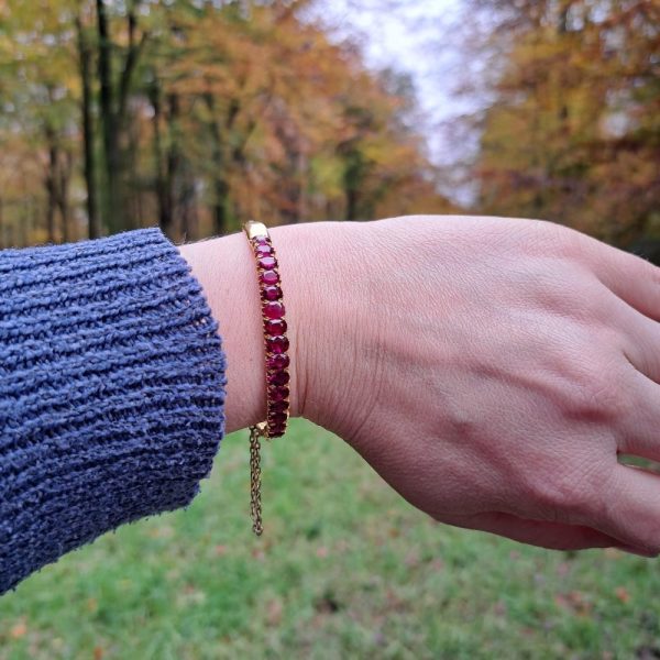 Victorian Antique 12cts Ruby Set Gold Bangle Bracelet