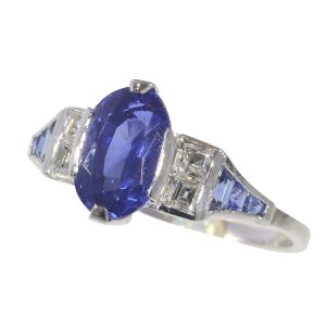 Vintage 3.40ct Natural Sapphire and Diamond Engagement Ring