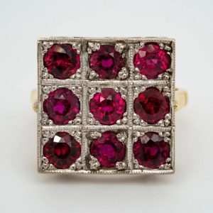 4.20ct Certified Ruby Square Cluster Cocktail Ring in 18ct Gold