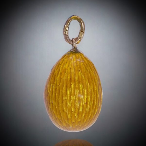 Antique Faberge Orange Enamel and Gold Egg Pendant by Fabergé workmaster Feodor Afanasiev