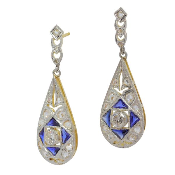 Art Deco Sapphire and diamond drop earrings