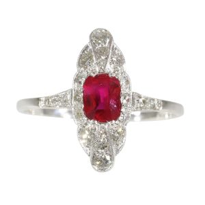 Art Deco 1920s Ruby and Diamond Marquise Shape Engagement Ring