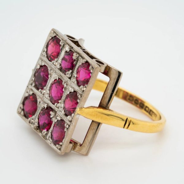 4.20ct Certified Ruby Square Cluster Dress Cocktail Ring in 18ct Gold