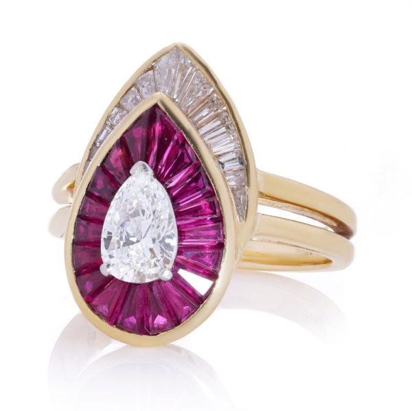 Vintage Oscar Heyman Diamond and Ruby Pear Cluster Ring