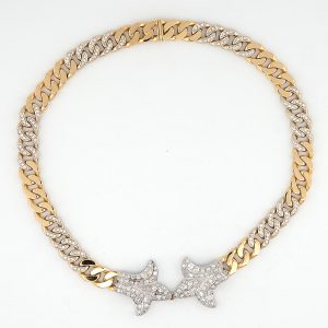 Vintage Retro Diamond Set Gold and Platinum Curb Link Necklace