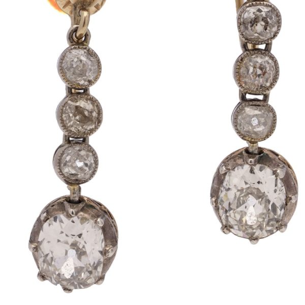 Victorian Antique 3.20ct Old Cut Diamond Drop Earrings