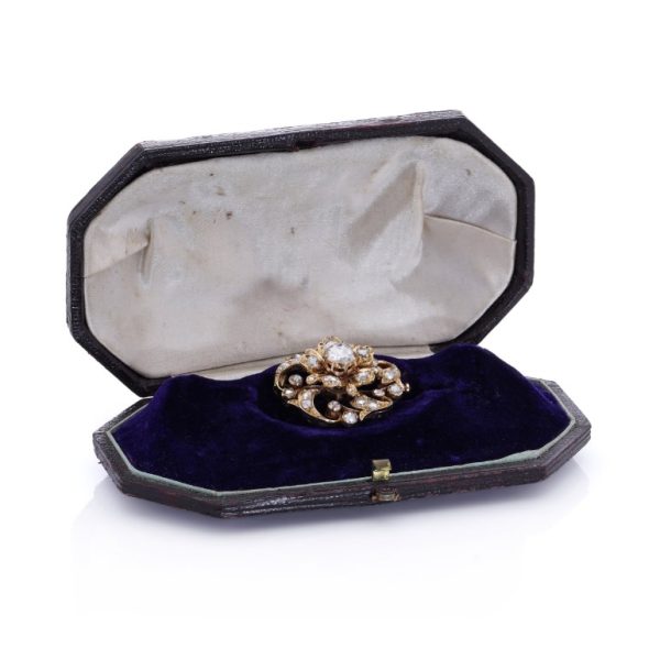 Victorian Antique 3ct Rose Cut Diamond En Tremblant Flower Brooch. Mid 19th century Circa 1850s