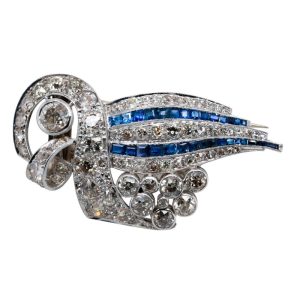 Art Deco 8.50ct Diamond and Sapphire Clip Brooch