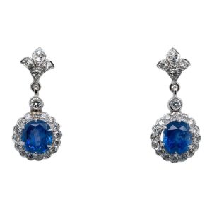 2.50ct Sapphire and Diamond Cluster Drop Earrings