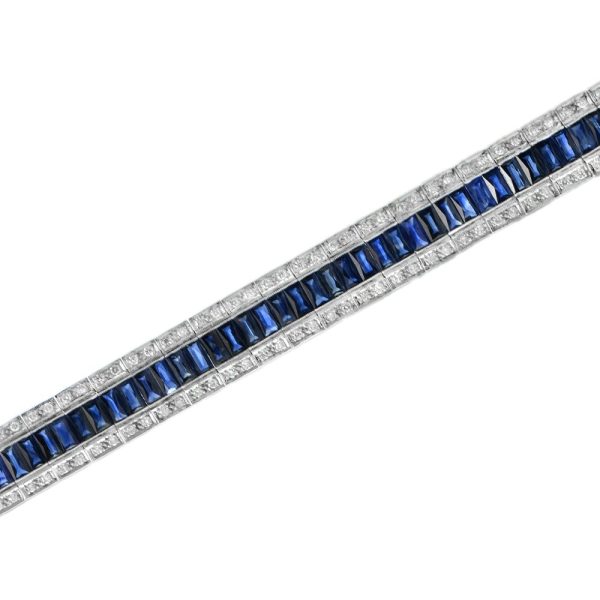 Art Deco Inspired 14.50ct Sapphire and Diamond Bracelet in 18ct White Gold