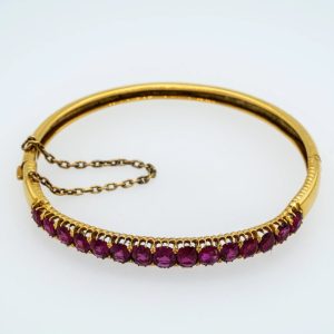 Victorian Antique 12cts Ruby Set Gold Bangle Bracelet